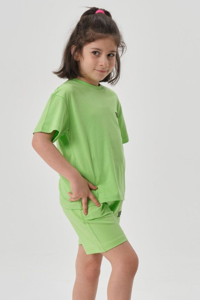 Kız Çocuk Alt Üst Bisiklet Yaka Şort Takım FISTIK YEŞİL - 7-8 Yaş