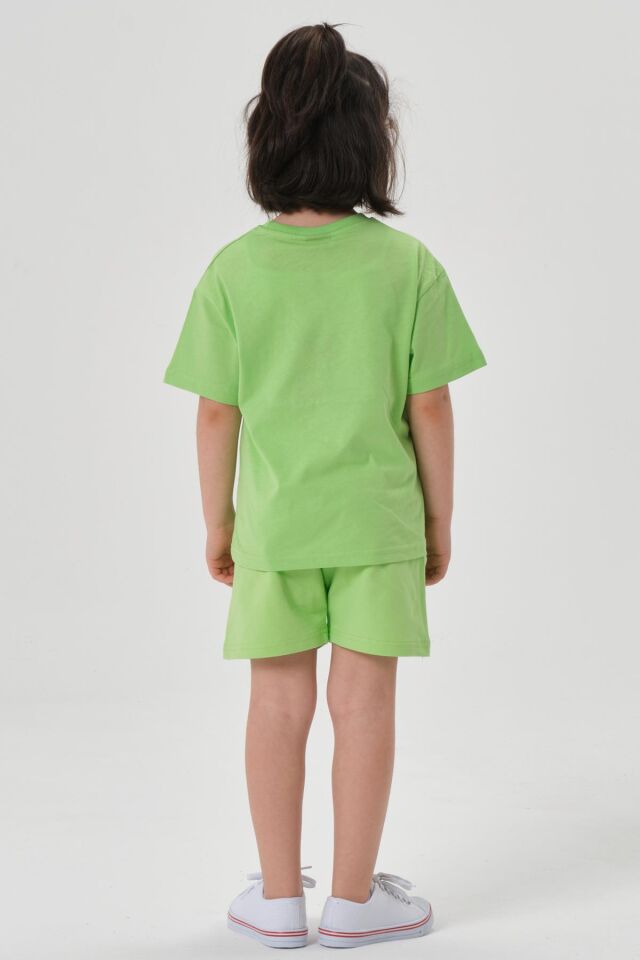 Kız Çocuk Alt Üst Bisiklet Yaka Şort Takım FISTIK YEŞİL - 7-8 Yaş