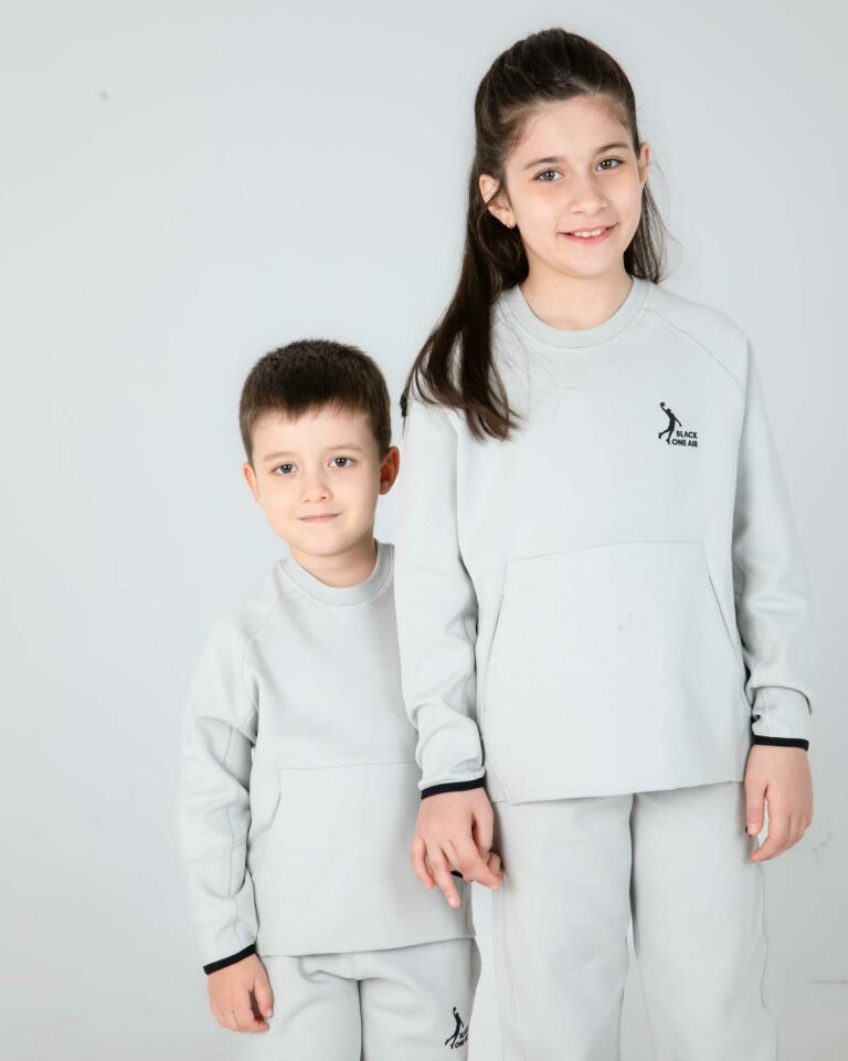 KIZ/ERKEK ÇOCUK BİSİKLET YAKA EŞOFMAN TAKIM BOYAMA GRİ - 13-14 Yaş
