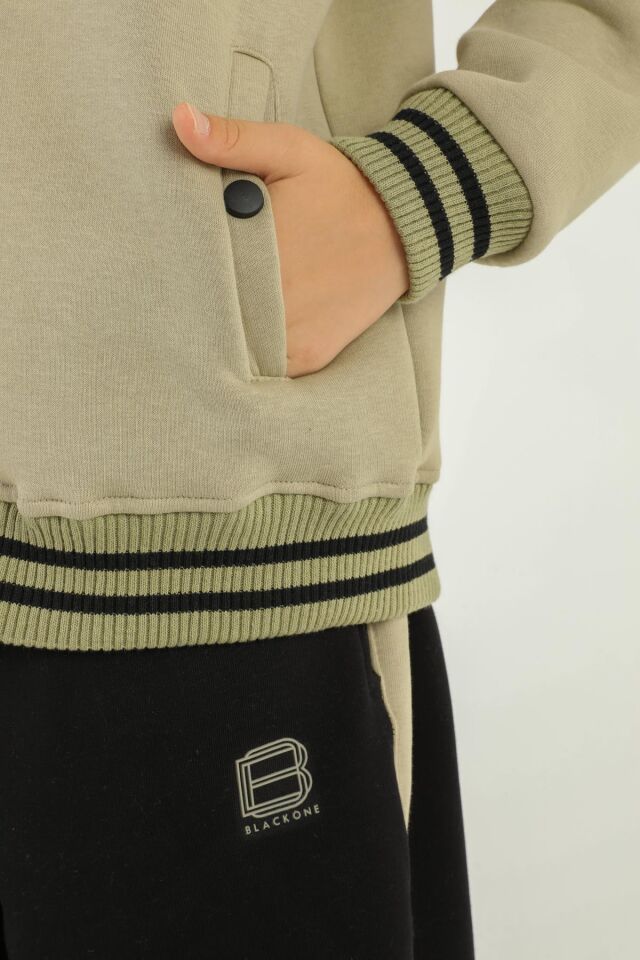 Black One Kız Çocuk Şardonlu Kolej Yaka Bol Paça Eşofman Takımı – Kalın Kumaş – 8-14 Yaş YEŞİL - 9-10 Yaş