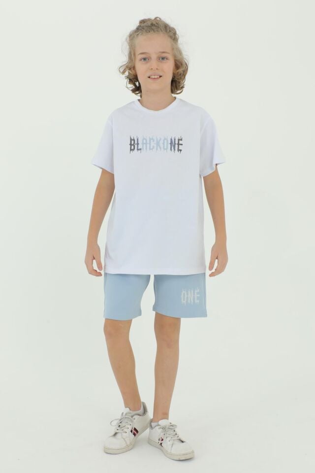 Bisiklet Yaka Erkek Çocuk Baskı Detaylı T-Shırt Ve Şort İkili Takım