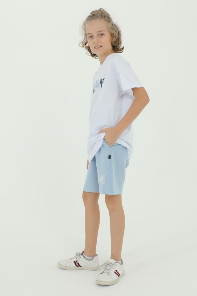 Bisiklet Yaka Erkek Çocuk Baskı Detaylı T-Shırt Ve Şort İkili Takım