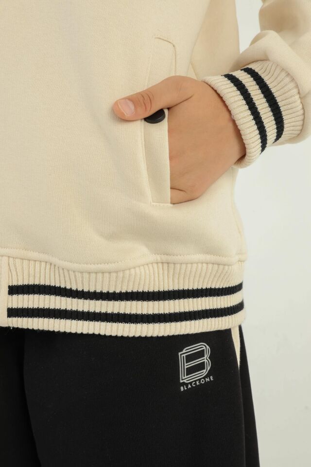 Black One Kız Çocuk Şardonlu Kolej Yaka Bol Paça Eşofman Takımı – Kalın Kumaş – 8-14 Yaş CAMEL - 9-10 Yaş