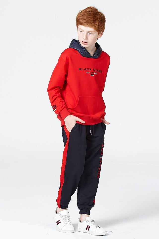 Erkek Çocuk Şardonsuz 2 İplik Spor Eşofman Takımı – Normal Kalıp Mevsimlik 14-15 Yaş - KIRMIZI