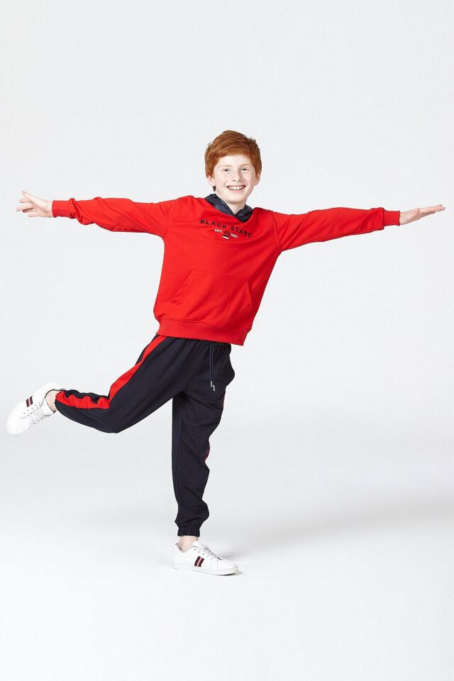 Erkek Çocuk Şardonsuz 2 İplik Spor Eşofman Takımı – Normal Kalıp Mevsimlik 12-13 Yaş - KIRMIZI