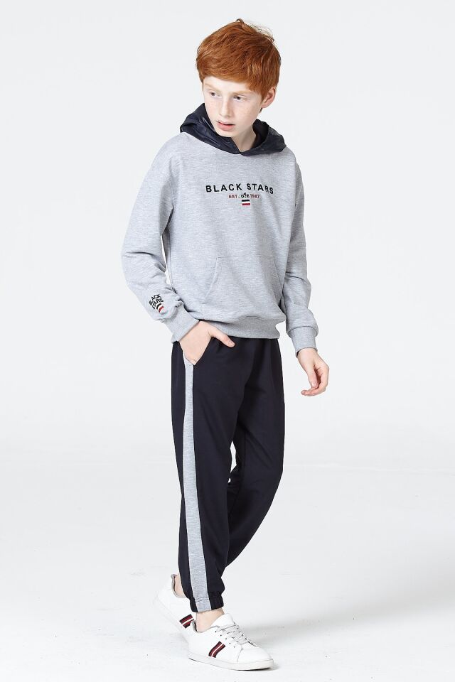 Erkek Çocuk Şardonsuz 2 İplik Spor Eşofman Takımı – Normal Kalıp Mevsimlik 8-9 Yaş - GRİ MELANJ