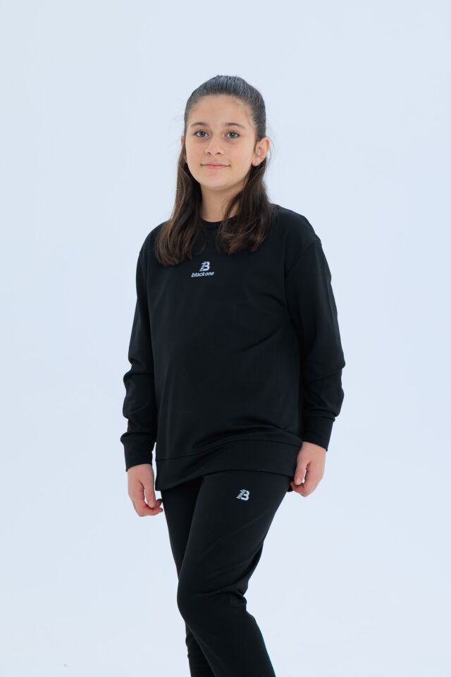 Kız Çocuk Şardonlu Dalgıç Kumaş Eşofman Takımı (Sweatshirt + Tayt)