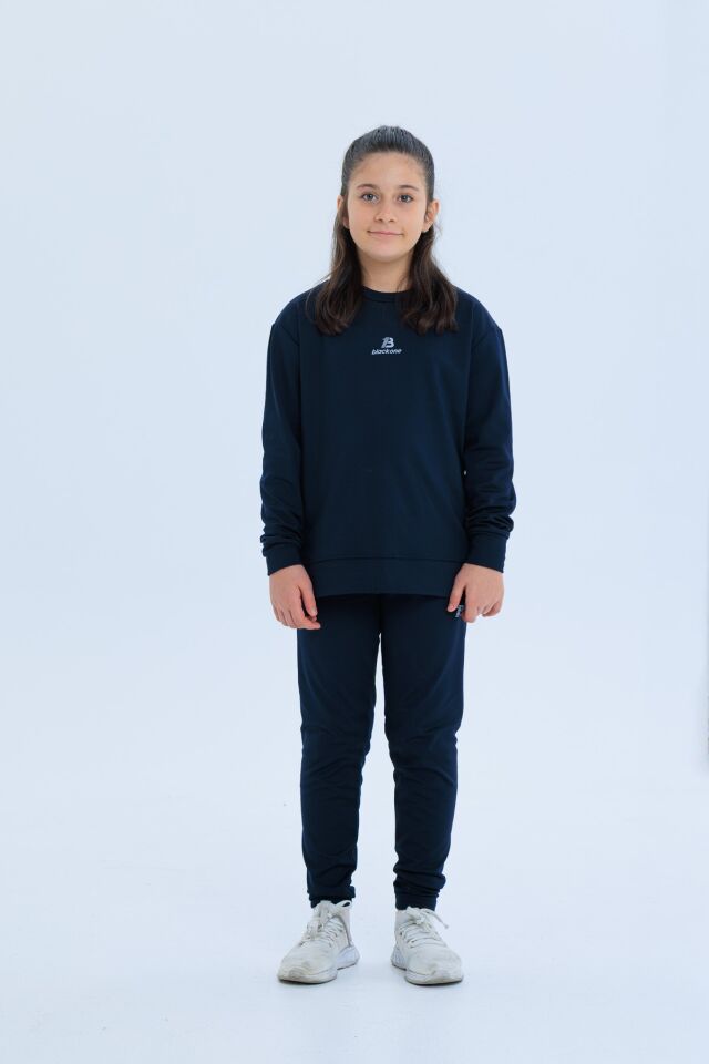 Kız Çocuk Şardonlu Dalgıç Kumaş Eşofman Takımı (Sweatshirt + Tayt)