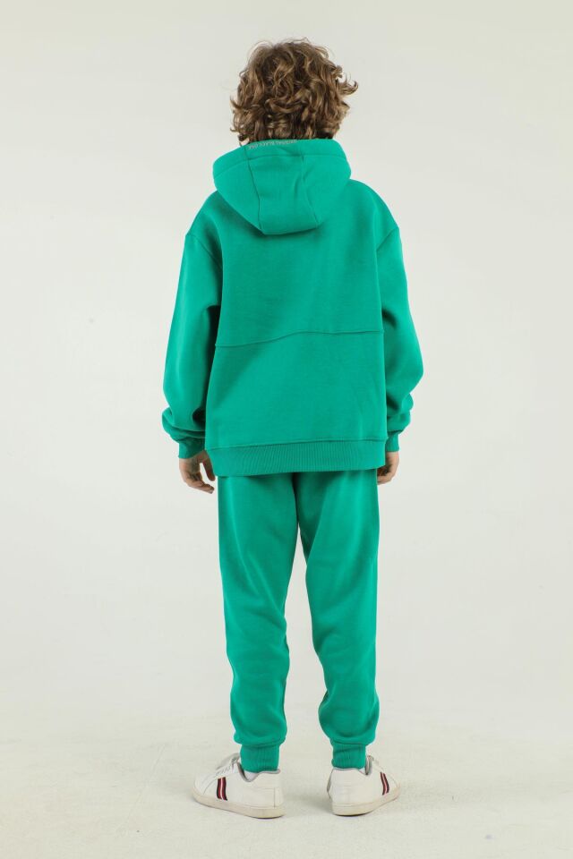 Kapüşonlu Baskı Detaylı Kargo Cepli Erkek Çocuk Eşofman Takımı BENETTON YEŞİL - 11-12 Yaş