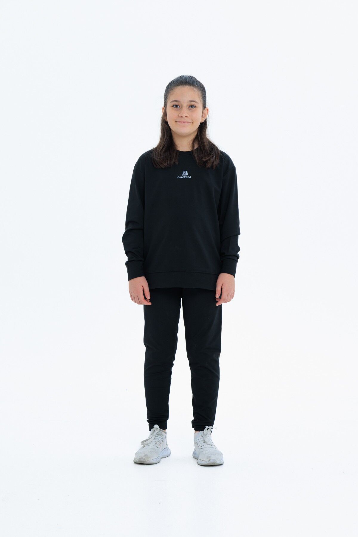 Kız Çocuk Şardonlu Dalgıç Kumaş Eşofman Takımı (Sweatshirt + Tayt) SİYAH - 14-15 Yaş