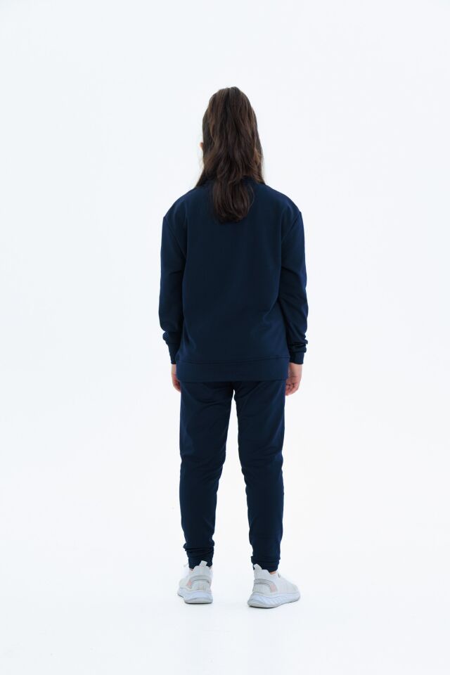 Kız Çocuk Şardonlu Dalgıç Kumaş Eşofman Takımı (Sweatshirt + Tayt) LACİVERT - 8-9 Yaş