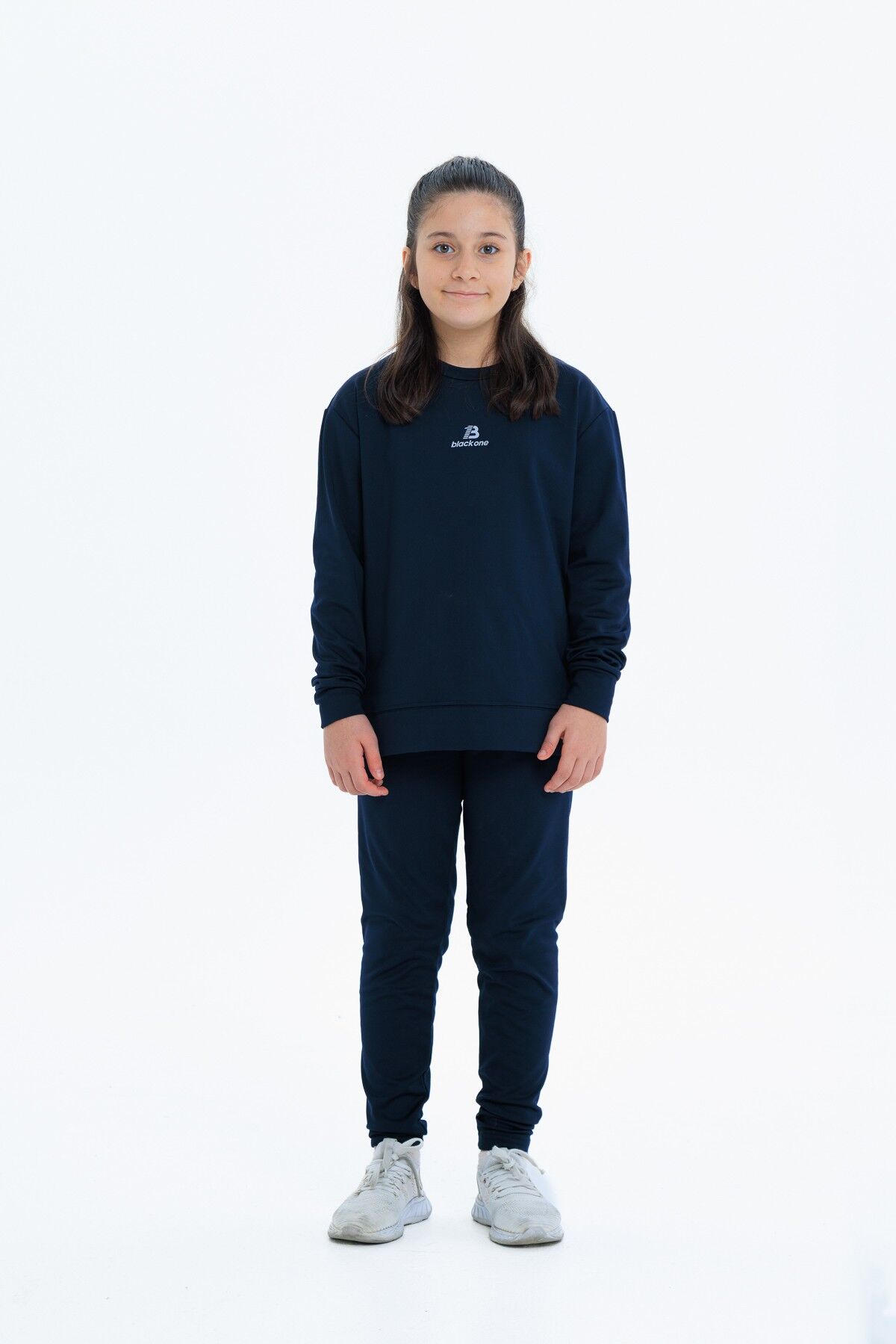 Kız Çocuk Şardonlu Dalgıç Kumaş Eşofman Takımı (Sweatshirt + Tayt) LACİVERT - 12-13 Yaş