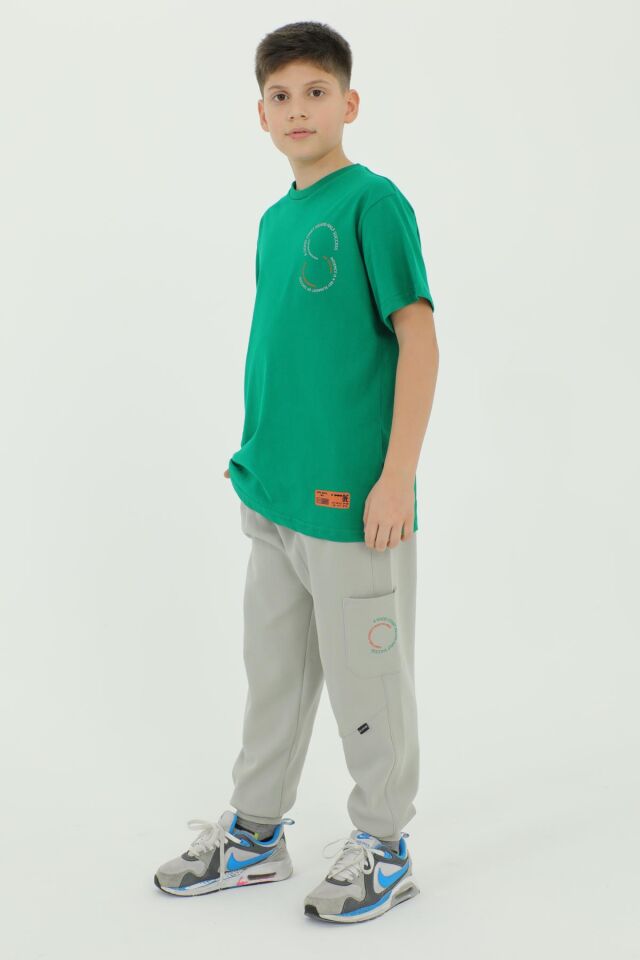 Bisiklet Yaka Erkek Çocuk Baskı Detaylı Eşofman Takımı BENETTON YEŞİL - 10-11 Yaş
