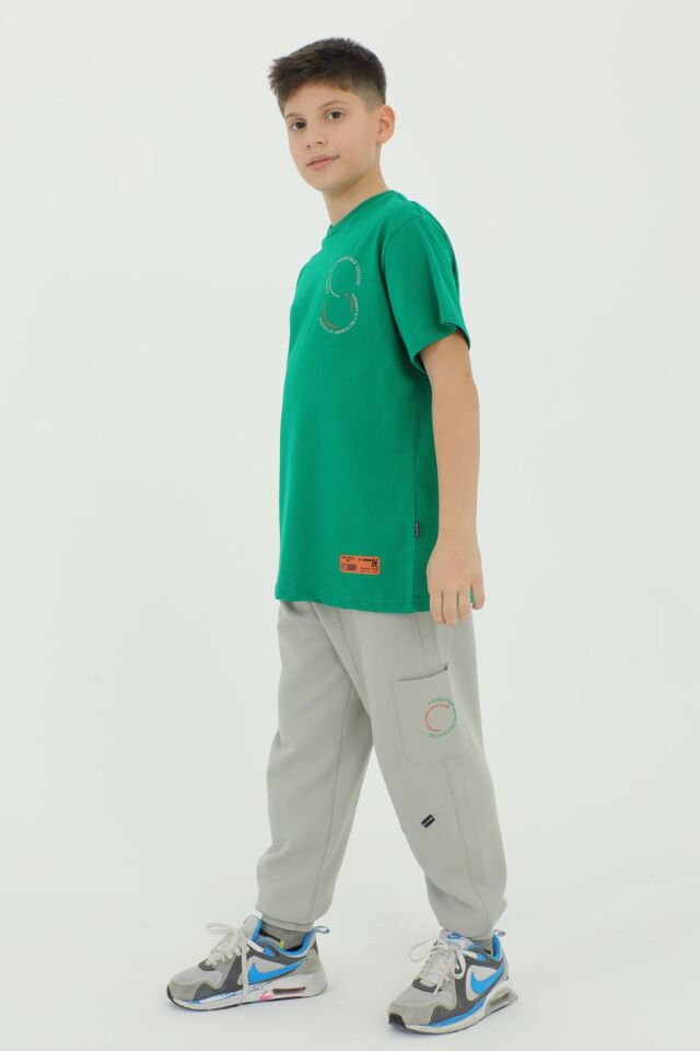 Bisiklet Yaka Erkek Çocuk Baskı Detaylı Eşofman Takımı BENETTON YEŞİL - 10-11 Yaş