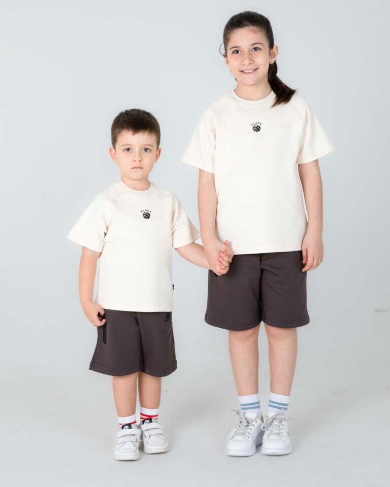 Kız/Erkek Çocuk Yazlık Şort Tişört İkili Takım Baskılı Cep Detaylı