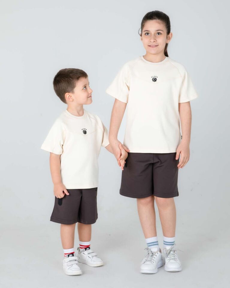 Kız/Erkek Çocuk Yazlık Şort Tişört İkili Takım Baskılı Cep Detaylı