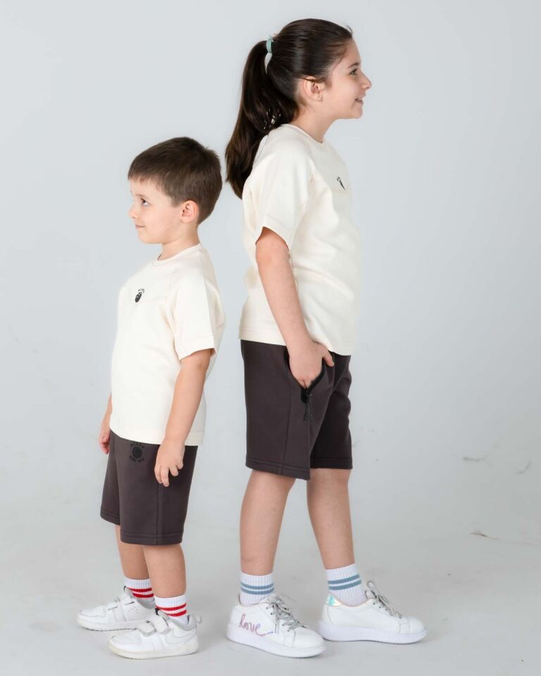 Kız/Erkek Çocuk Yazlık Şort Tişört İkili Takım Baskılı Cep Detaylı