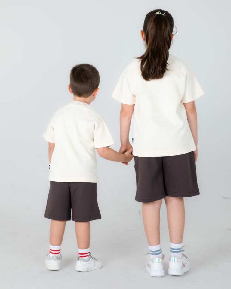 Kız/Erkek Çocuk Yazlık Şort Tişört İkili Takım Baskılı Cep Detaylı