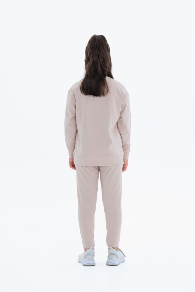 Kız Çocuk Şardonlu Dalgıç Kumaş Eşofman Takımı (Sweatshirt + Tayt) TAŞ - 14-15 Yaş