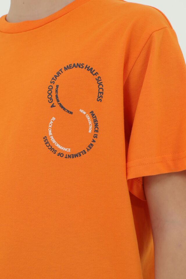 Bisiklet Yaka Erkek Çocuk Baskı Detaylı Eşofman Takımı ORANJ - 10-11 Yaş