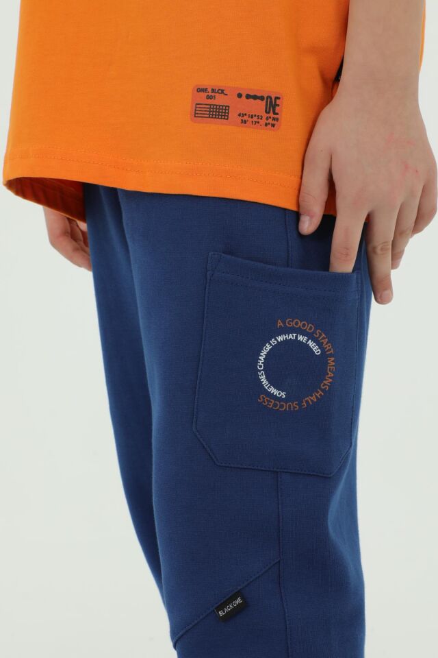 Bisiklet Yaka Erkek Çocuk Baskı Detaylı Eşofman Takımı ORANJ - 10-11 Yaş