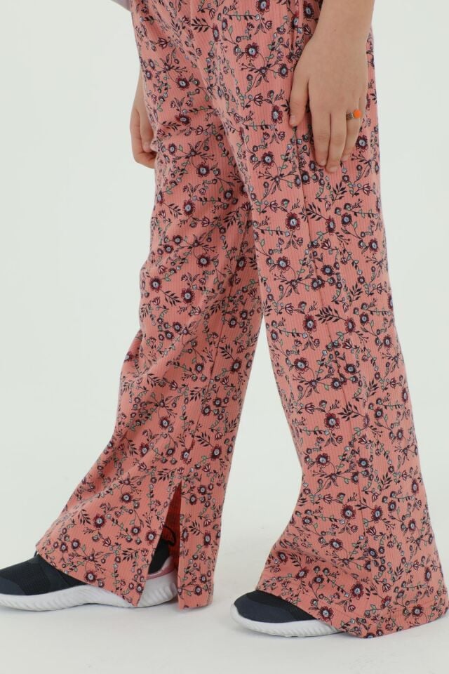 Bisiklet Yaka Baskı Detaylı Çiçekli Kız Çocuk Alt Üst Takım