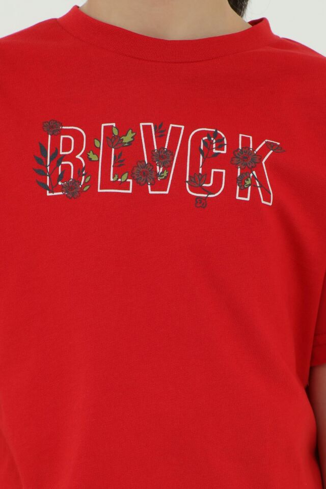 Bisiklet Yaka Baskı Detaylı Çiçekli Kız Çocuk Alt Üst Takım KIRMIZI - 3-4 Yaş
