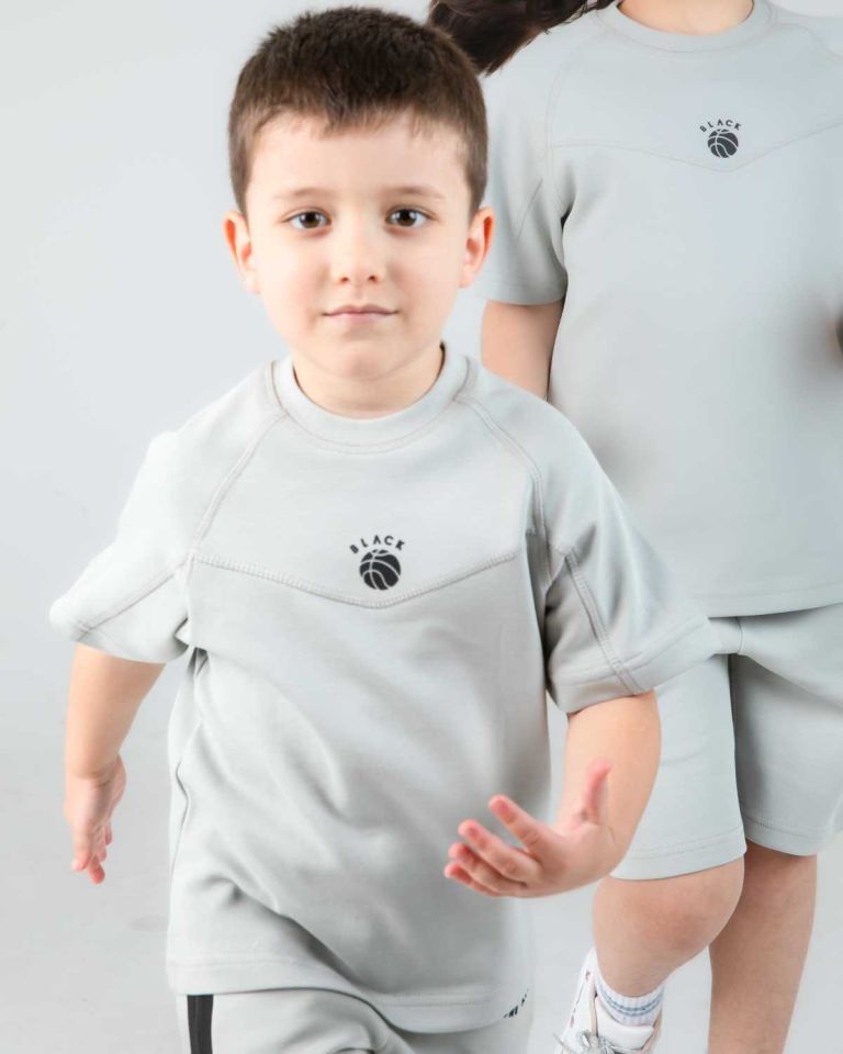 Kız/Erkek Çocuk Yazlık Şort Tişört İkili Takım Baskılı Cep Detaylı BOYAMA GRİ - 12-13 Yaş