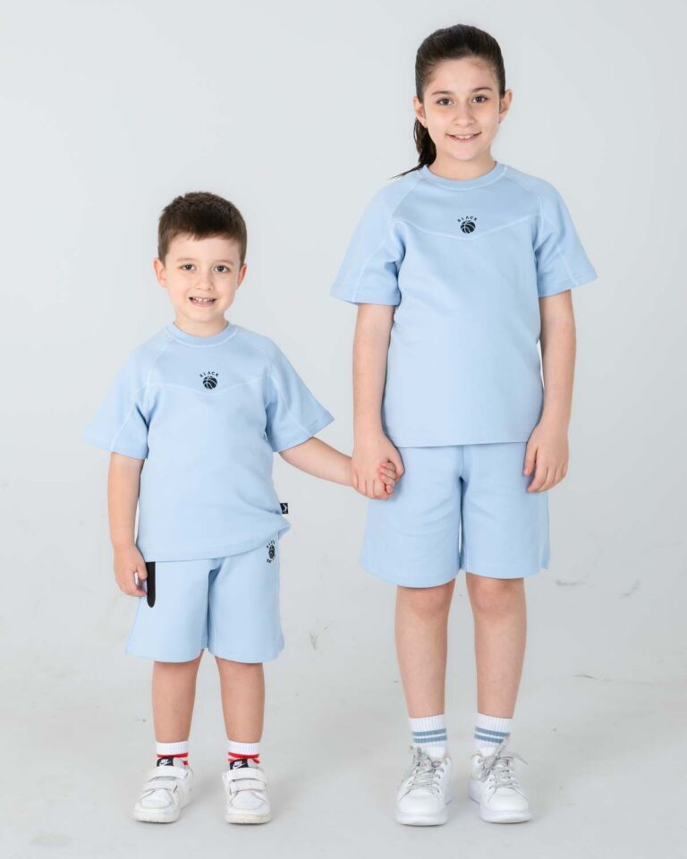 Kız/Erkek Çocuk Yazlık Şort Tişört İkili Takım Baskılı Cep Detaylı MAVİ - 7-8 Yaş