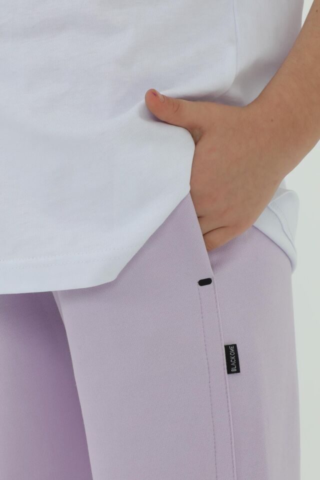 Bisiklet Yaka Baskı Detaylı Kız Çocuk Alt Üst Takım BEYAZ - 2-3 Yaş