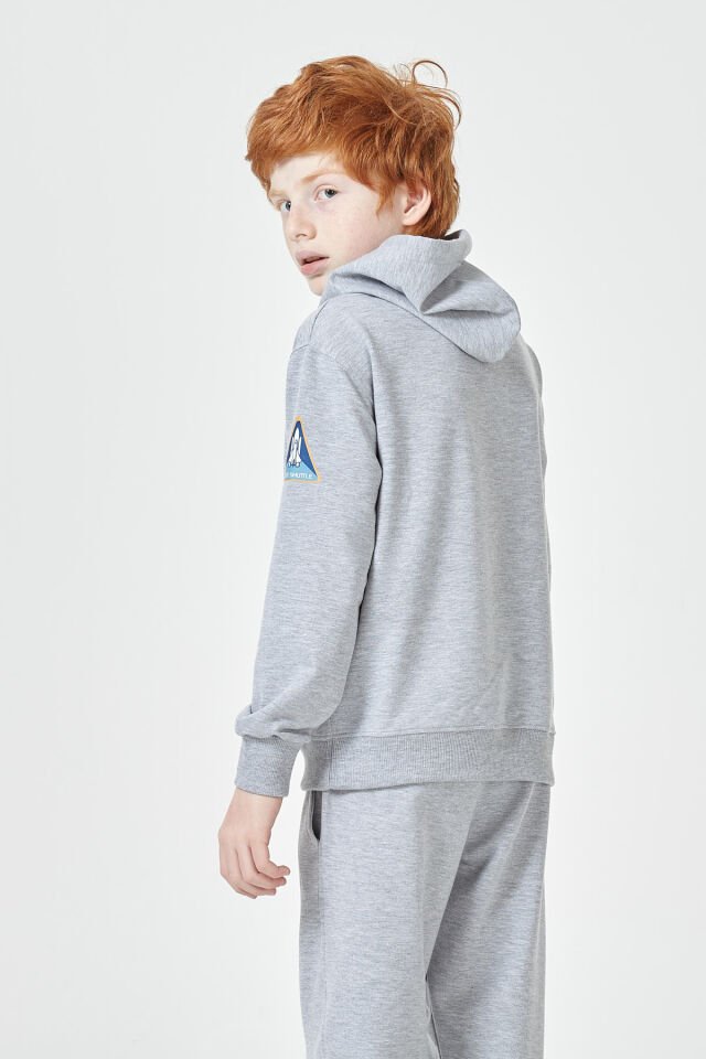 Erkek Çocuk Şardonsuz 2 İplik Baskılı Kapüşonlu Spor Eşofman Takımı – Normal Kalıp 9-10 Yaş - GRİ