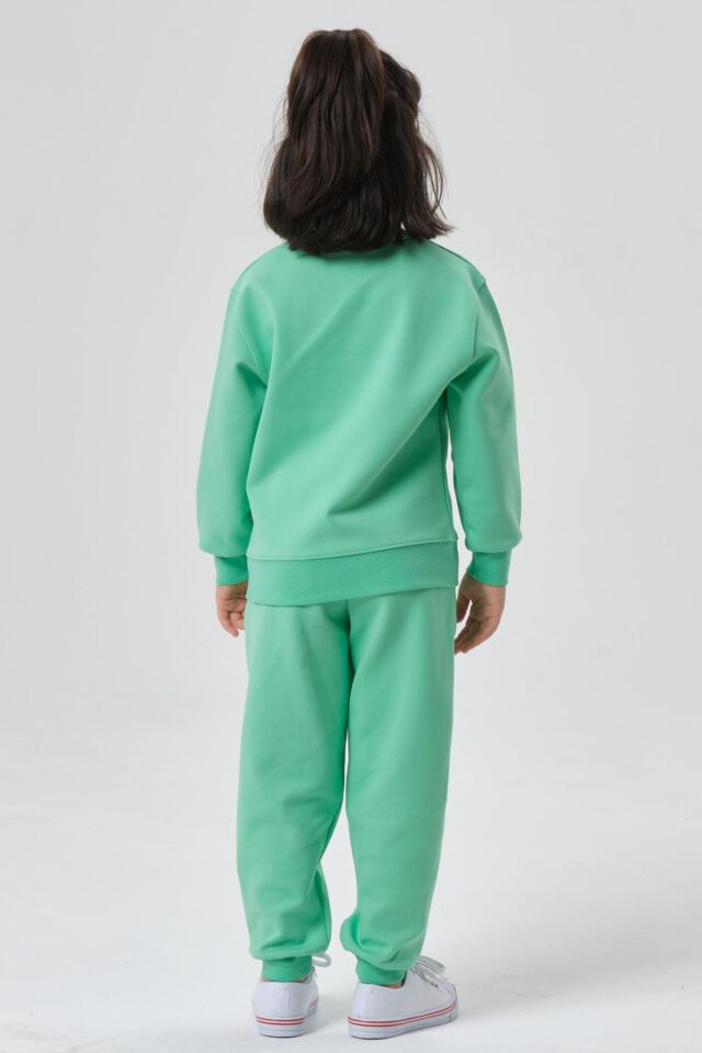 KIZ ÇOCUK BİSİKLET YAKA ÇELİKLİ İNTERLOK KUAMŞTAN BASKI DETAYLI EŞOFMAN ALT ÜST TAKIMI SPRİNG BUD - 5-6 Yaş