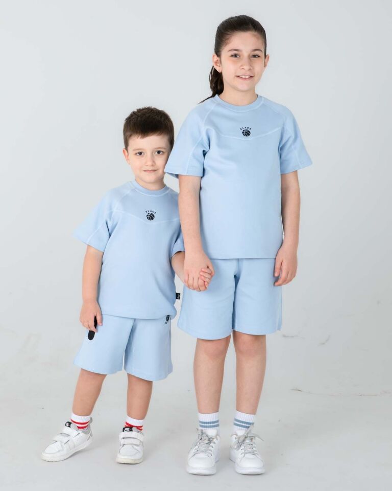 Kız/Erkek Çocuk Yazlık Şort Tişört İkili Takım Baskılı Cep Detaylı MAVİ - 12-13 Yaş