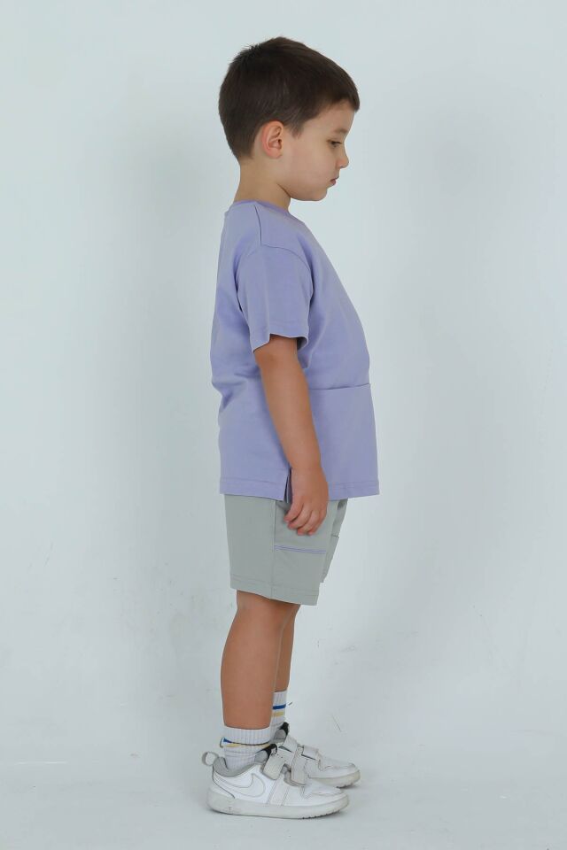 UNİSEX TİŞÖRT CEP YAZI BASKI DETAYLI AYARLANABİLİR LASTİK BEL ŞORT ALT ÜST TAKIM