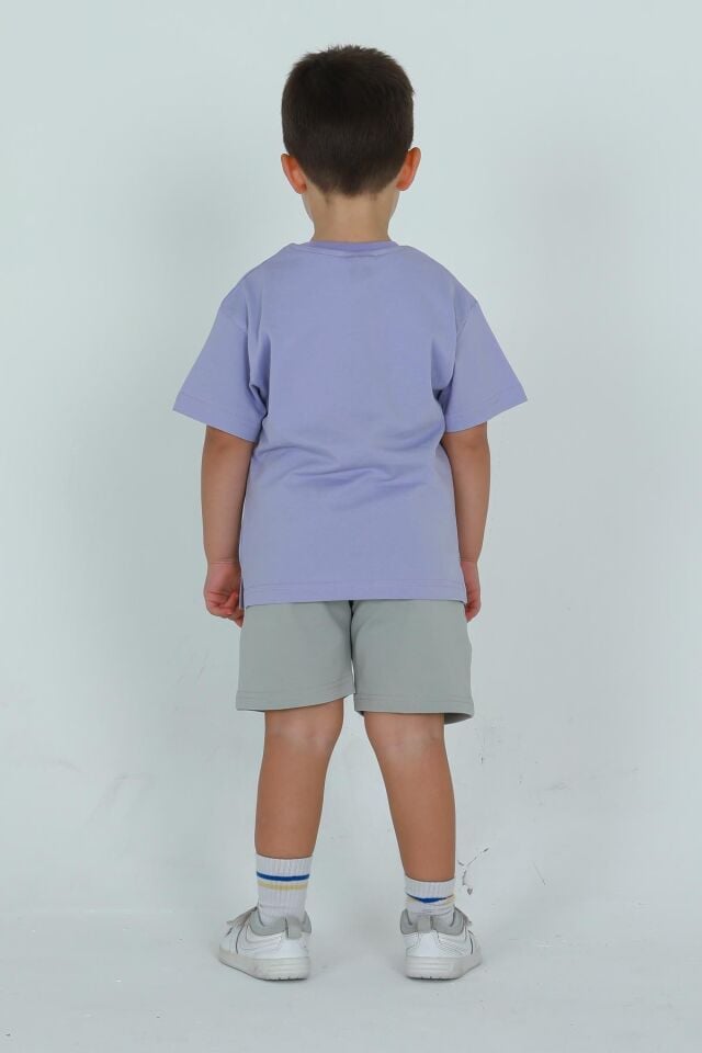 UNİSEX TİŞÖRT CEP YAZI BASKI DETAYLI AYARLANABİLİR LASTİK BEL ŞORT ALT ÜST TAKIM