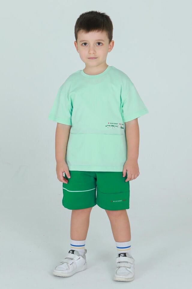 UNİSEX TİŞÖRT CEP YAZI BASKI DETAYLI AYARLANABİLİR LASTİK BEL ŞORT ALT ÜST TAKIM