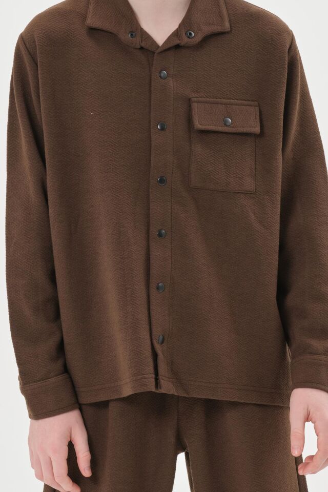 Black One Çocuk Jakarlı Kibrit Desen Düğme Detaylı Alt-Üst Takım – Rahat Kalıp KAHVE - 2-3 Yaş