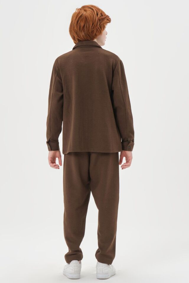 Black One Çocuk Jakarlı Kibrit Desen Düğme Detaylı Alt-Üst Takım – Rahat Kalıp KAHVE - 2-3 Yaş