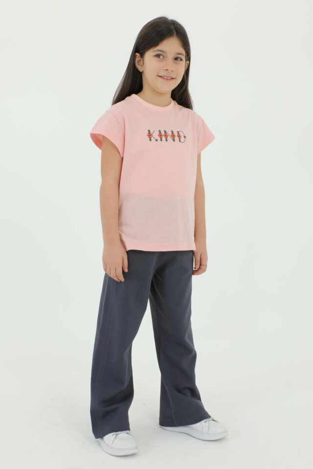 Bisiklet Yaka Baskı Detaylı Kız Çocuk Alt Üst Takım PEMBE - 2-3 Yaş