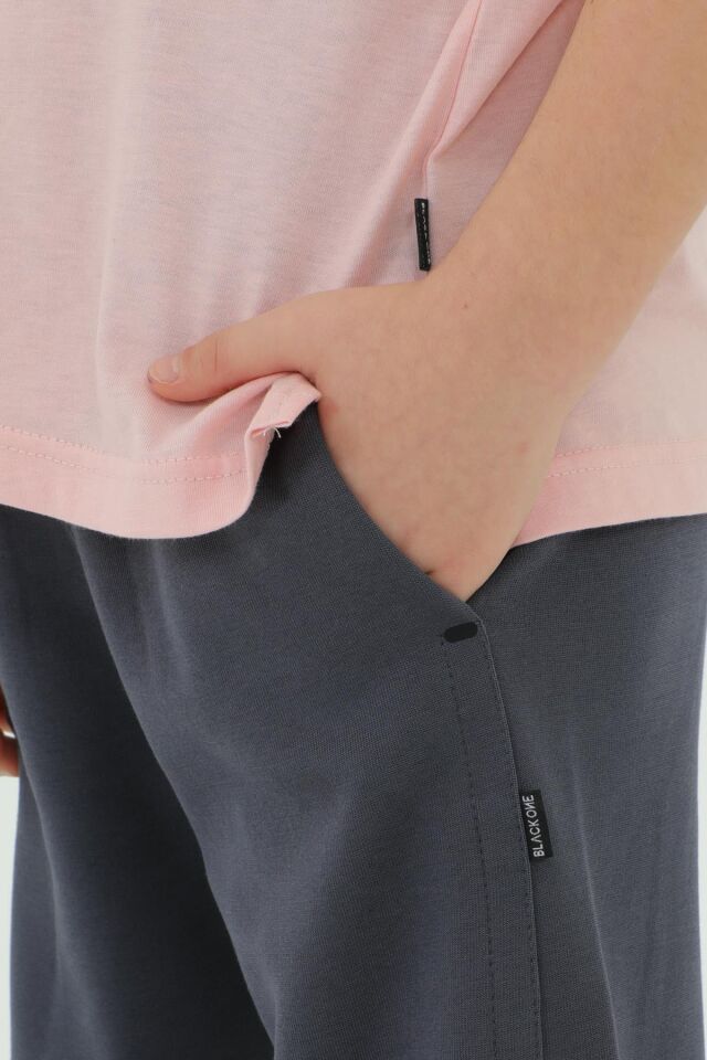 Bisiklet Yaka Baskı Detaylı Kız Çocuk Alt Üst Takım PEMBE - 2-3 Yaş