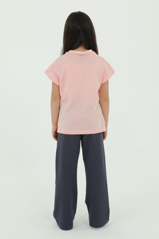 Bisiklet Yaka Baskı Detaylı Kız Çocuk Alt Üst Takım PEMBE - 2-3 Yaş