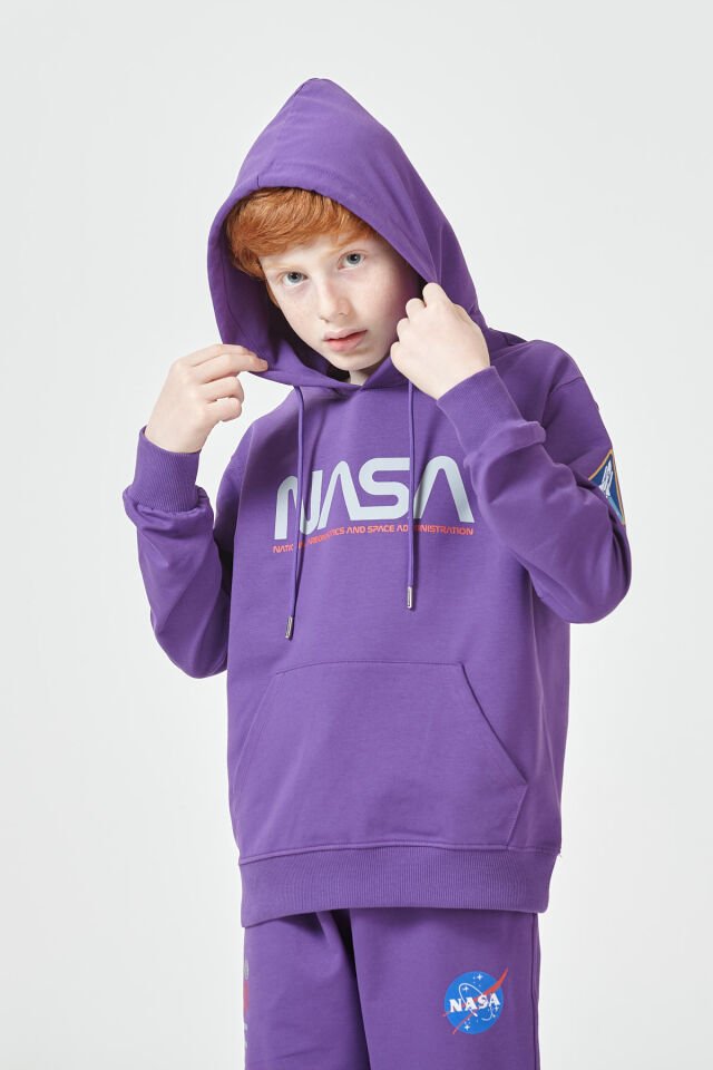 Erkek Çocuk Şardonsuz 2 İplik Baskılı Kapüşonlu Spor Eşofman Takımı – Normal Kalıp 11-12 Yaş - LACİVERT