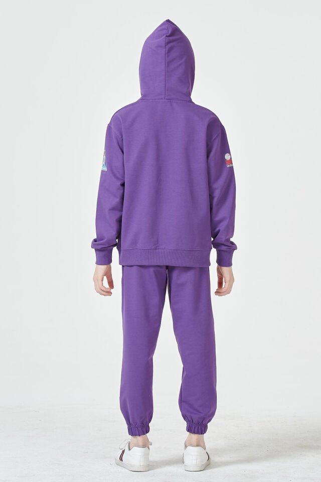 Erkek Çocuk Şardonsuz 2 İplik Baskılı Kapüşonlu Spor Eşofman Takımı – Normal Kalıp 11-12 Yaş - LACİVERT