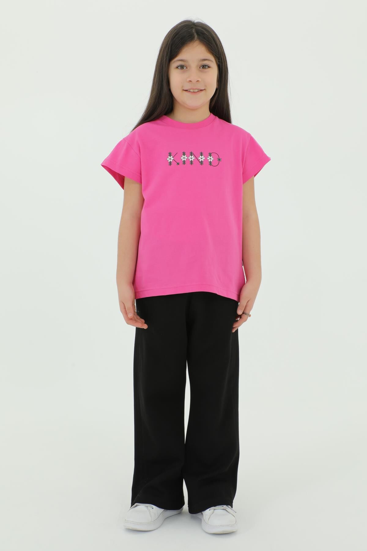 Bisiklet Yaka Baskı Detaylı Kız Çocuk Alt Üst Takım FUŞYA - 2-3 Yaş