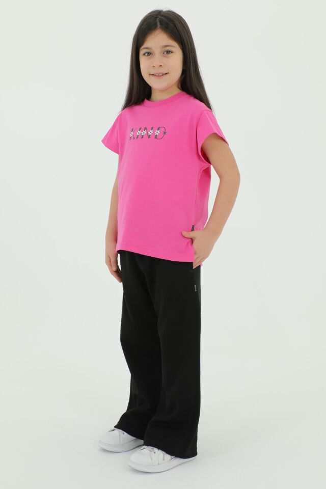 Bisiklet Yaka Baskı Detaylı Kız Çocuk Alt Üst Takım FUŞYA - 2-3 Yaş