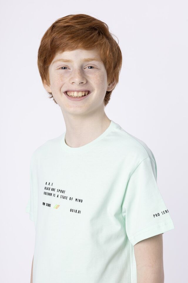 %100 PAMUK SÜPREM KUMAŞTAN ENJEKSİYON BASKILI ERKEK ÇOCUK T-SHIRT YAZLIK BİSİKLET YAKA BLACK ONE