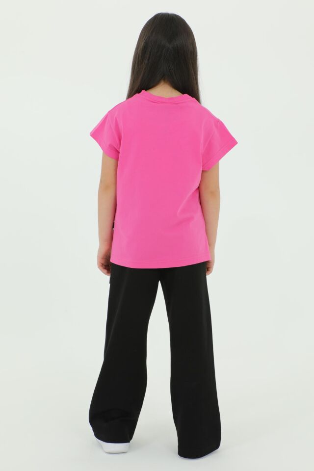 Bisiklet Yaka Baskı Detaylı Kız Çocuk Alt Üst Takım FUŞYA - 2-3 Yaş