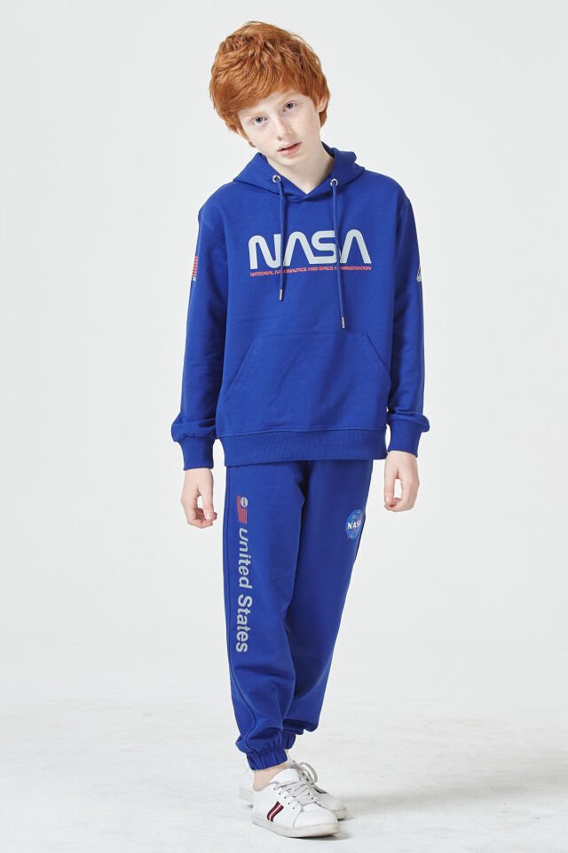 Erkek Çocuk Şardonsuz 2 İplik Baskılı Kapüşonlu Spor Eşofman Takımı – Normal Kalıp 10-11 Yaş - SAKS