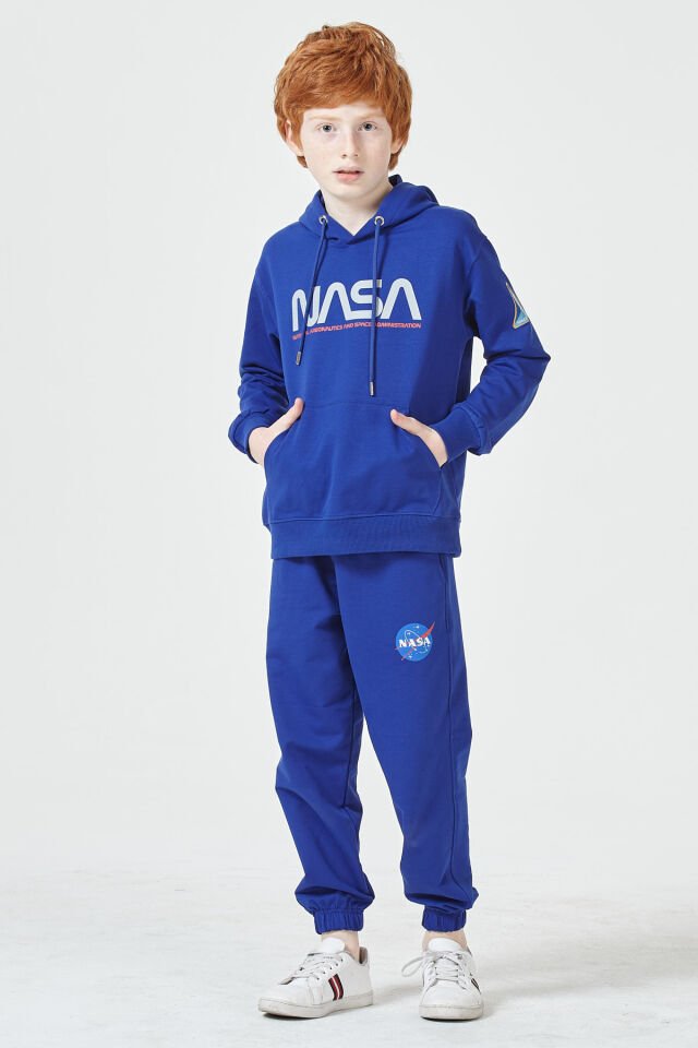 Erkek Çocuk Şardonsuz 2 İplik Baskılı Kapüşonlu Spor Eşofman Takımı – Normal Kalıp 14-15 Yaş - SAKS