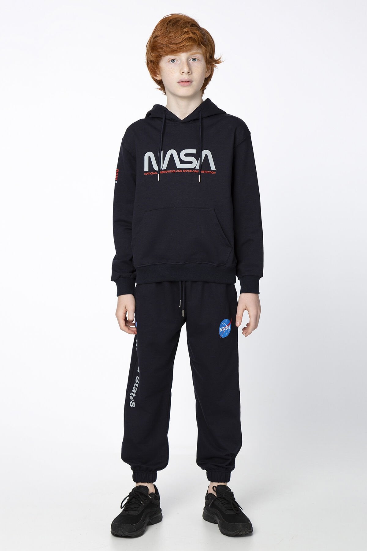 Erkek Çocuk Şardonsuz 2 İplik Baskılı Kapüşonlu Spor Eşofman Takımı – Normal Kalıp 9-10 Yaş - MOR